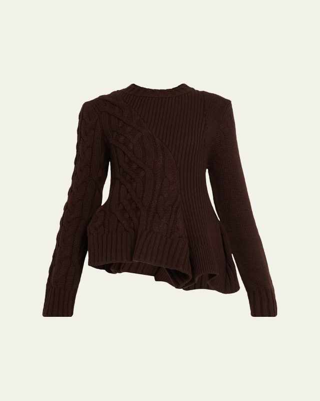 Cable Knit Asymmetric Peplum Sweater
